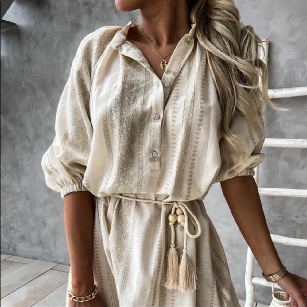 Zoe Bell Boho Shirt Mini Tassel Cotton Sundress - Picture 3 of 6
